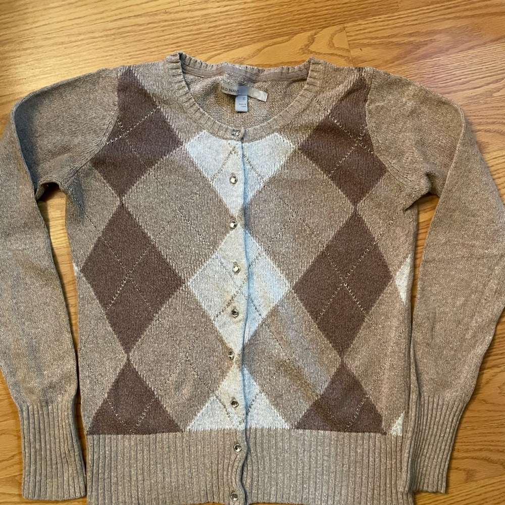 Old Navy Women's Argyle Cardigan - Tan and Cream
